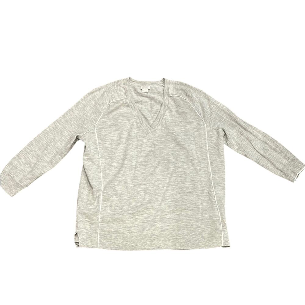 J. Crew Heather Gray Merino Wool Blend V-Neck Light Sweater Neutral Size Small